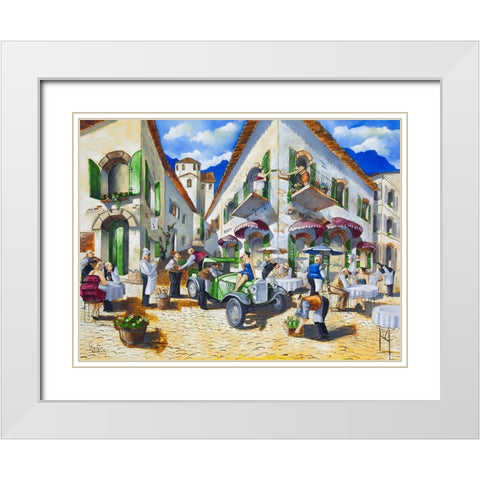 Corner Cafe at Cafe da Vinci II White Modern Wood Framed Art Print with Double Matting by West, Ronald