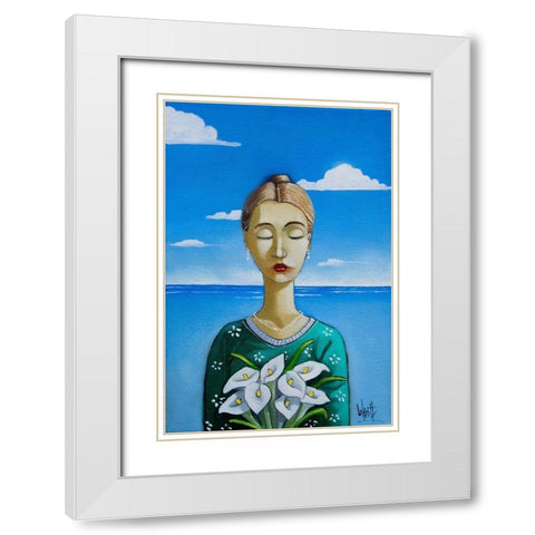 Lady and Lilies II White Modern Wood Framed Art Print with Double Matting by West, Ronald