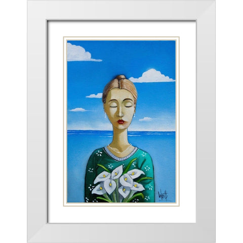 Lady and Lilies II White Modern Wood Framed Art Print with Double Matting by West, Ronald