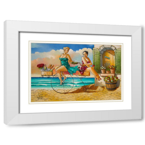 Traveling Sisters White Modern Wood Framed Art Print with Double Matting by West, Ronald