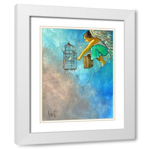 Angel and Birds II White Modern Wood Framed Art Print with Double Matting by West, Ronald