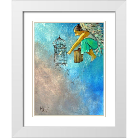 Angel and Birds II White Modern Wood Framed Art Print with Double Matting by West, Ronald