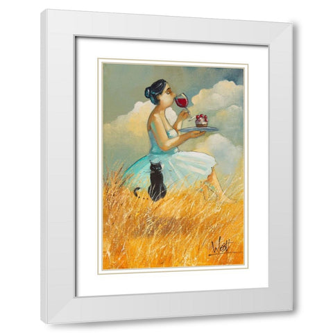 Watching Clouds White Modern Wood Framed Art Print with Double Matting by West, Ronald