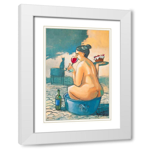 Wine and Cake in a Tub White Modern Wood Framed Art Print with Double Matting by West, Ronald