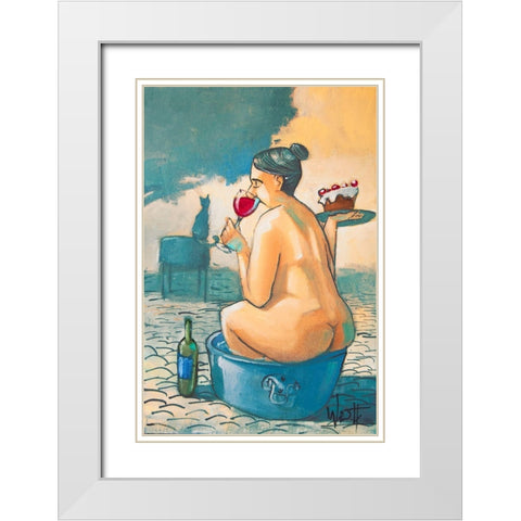 Wine and Cake in a Tub White Modern Wood Framed Art Print with Double Matting by West, Ronald