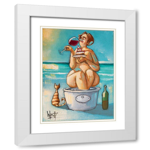 Wine in the Bathtub White Modern Wood Framed Art Print with Double Matting by West, Ronald