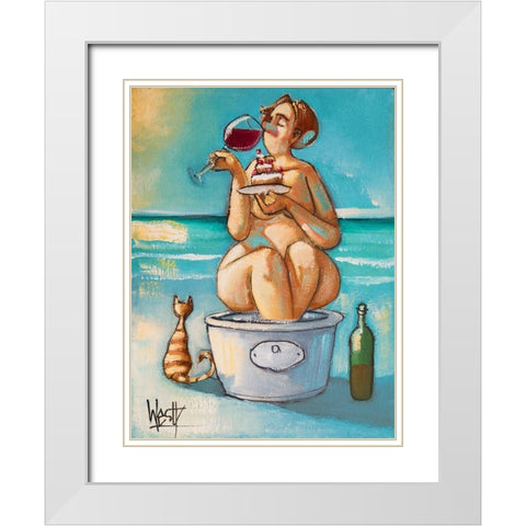 Wine in the Bathtub White Modern Wood Framed Art Print with Double Matting by West, Ronald