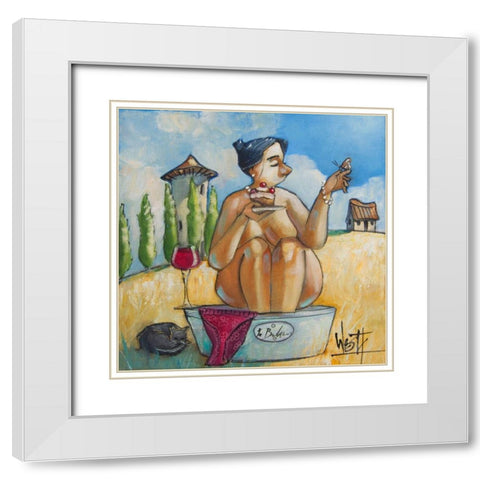 Me Time IV White Modern Wood Framed Art Print with Double Matting by West, Ronald