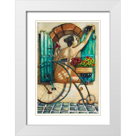 Lady in Window III White Modern Wood Framed Art Print with Double Matting by West, Ronald