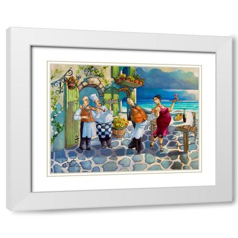 Dancing Waiter White Modern Wood Framed Art Print with Double Matting by West, Ronald