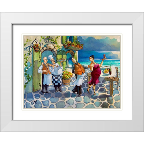 Dancing Waiter White Modern Wood Framed Art Print with Double Matting by West, Ronald