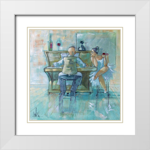 The Ballerina and Waiter White Modern Wood Framed Art Print with Double Matting by West, Ronald