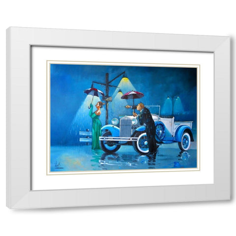 Late For the Ball White Modern Wood Framed Art Print with Double Matting by West, Ronald