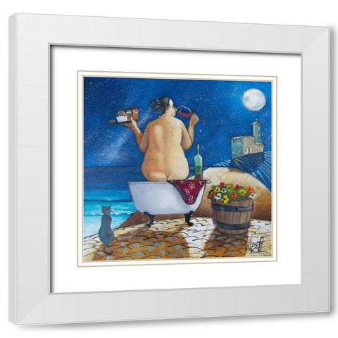 Bath I White Modern Wood Framed Art Print with Double Matting by West, Ronald