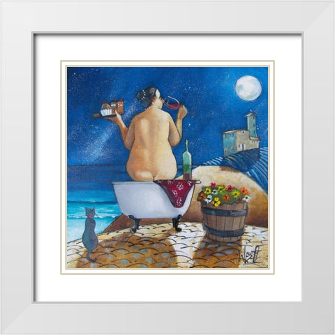 Bath I White Modern Wood Framed Art Print with Double Matting by West, Ronald