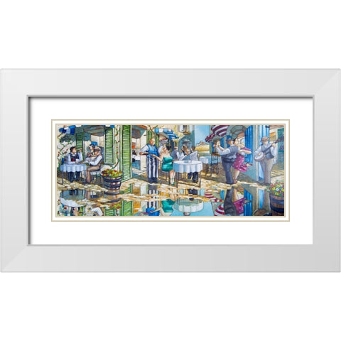 Cafe Santie White Modern Wood Framed Art Print with Double Matting by West, Ronald