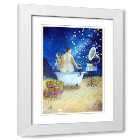 Starry Bath III White Modern Wood Framed Art Print with Double Matting by West, Ronald