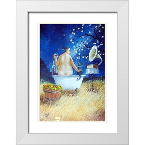 Starry Bath III White Modern Wood Framed Art Print with Double Matting by West, Ronald