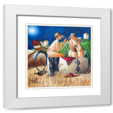 Late Night Bath I White Modern Wood Framed Art Print with Double Matting by West, Ronald