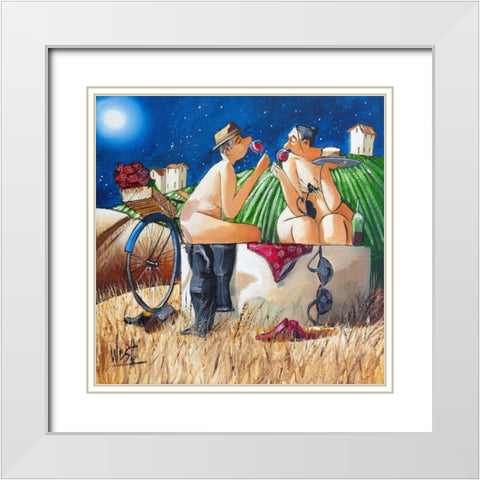 Late Night Bath I White Modern Wood Framed Art Print with Double Matting by West, Ronald