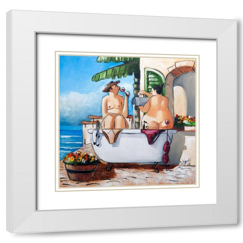 Bath Scene I White Modern Wood Framed Art Print with Double Matting by West, Ronald