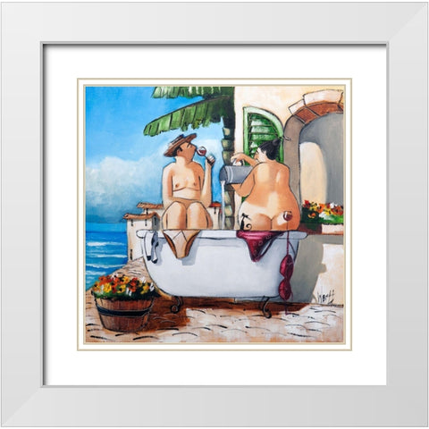 Bath Scene I White Modern Wood Framed Art Print with Double Matting by West, Ronald