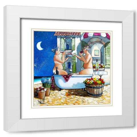 Late Night Bath III White Modern Wood Framed Art Print with Double Matting by West, Ronald