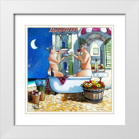 Late Night Bath III White Modern Wood Framed Art Print with Double Matting by West, Ronald