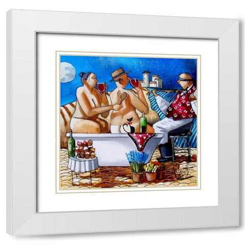 Late Night Bath IV White Modern Wood Framed Art Print with Double Matting by West, Ronald