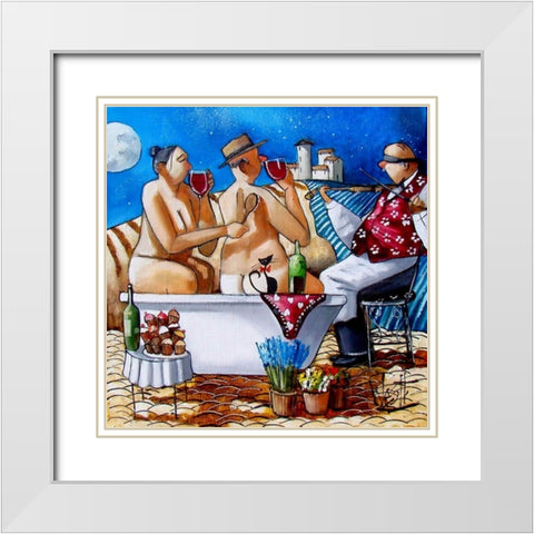 Late Night Bath IV White Modern Wood Framed Art Print with Double Matting by West, Ronald
