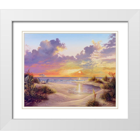 Paradise Sunset White Modern Wood Framed Art Print with Double Matting by Strubel, Klaus