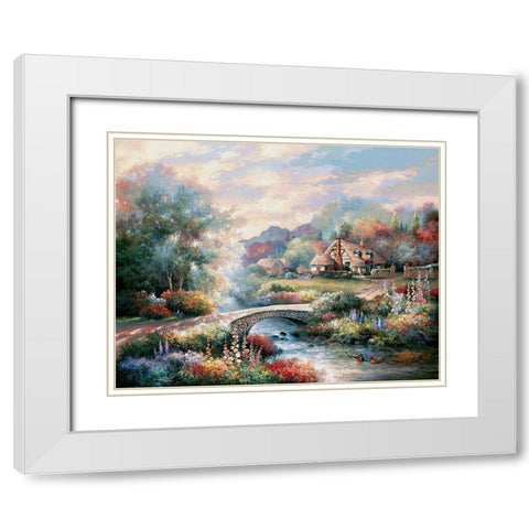 Country Bridge White Modern Wood Framed Art Print with Double Matting by Lee, James