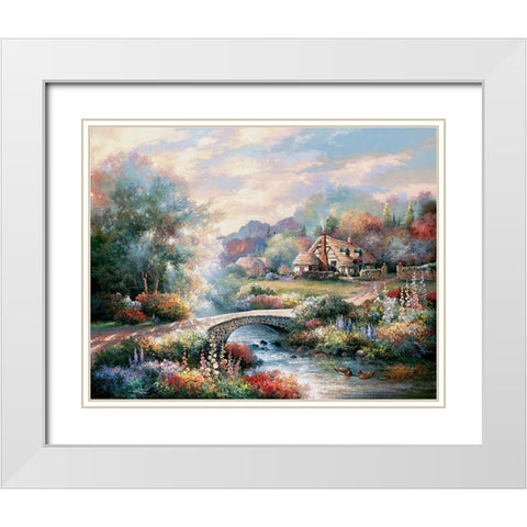 Country Bridge White Modern Wood Framed Art Print with Double Matting by Lee, James