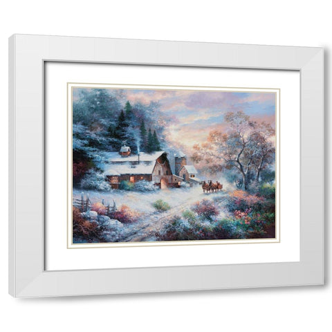 Snowy Evening Outing White Modern Wood Framed Art Print with Double Matting by Lee, James