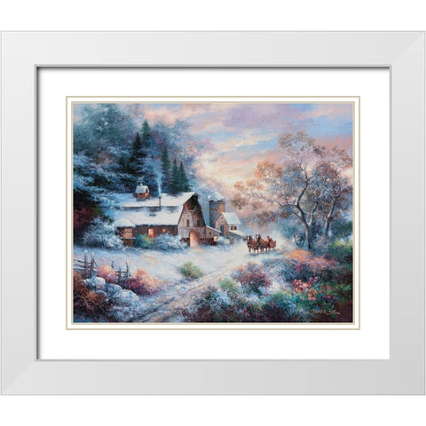 Snowy Evening Outing White Modern Wood Framed Art Print with Double Matting by Lee, James