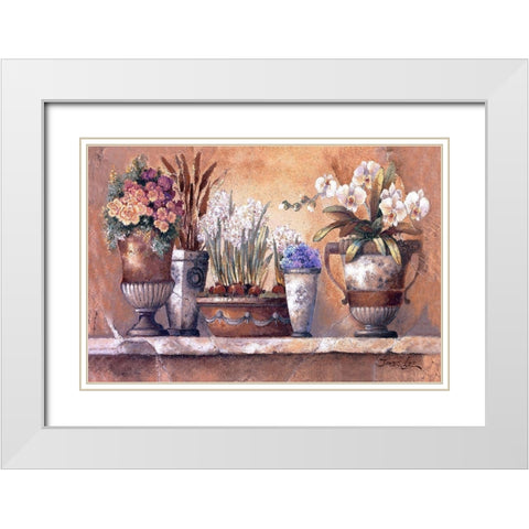 Antique Blossoms White Modern Wood Framed Art Print with Double Matting by Lee, James