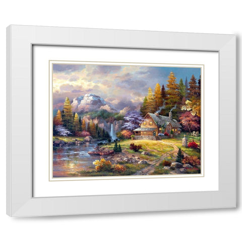 Mountain Hideaway White Modern Wood Framed Art Print with Double Matting by Lee, James