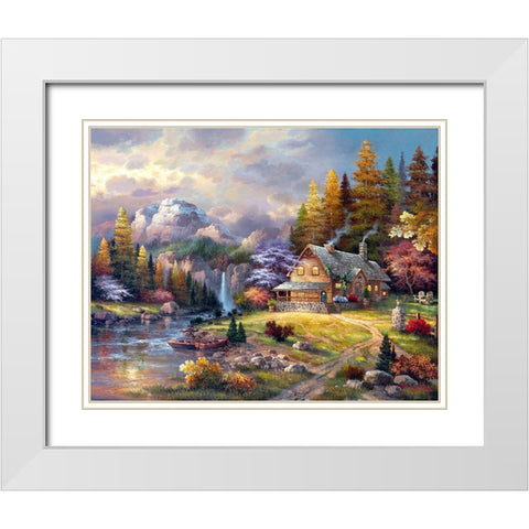 Mountain Hideaway White Modern Wood Framed Art Print with Double Matting by Lee, James