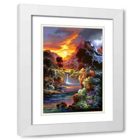Sunset Falls White Modern Wood Framed Art Print with Double Matting by Lee, James