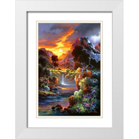 Sunset Falls White Modern Wood Framed Art Print with Double Matting by Lee, James