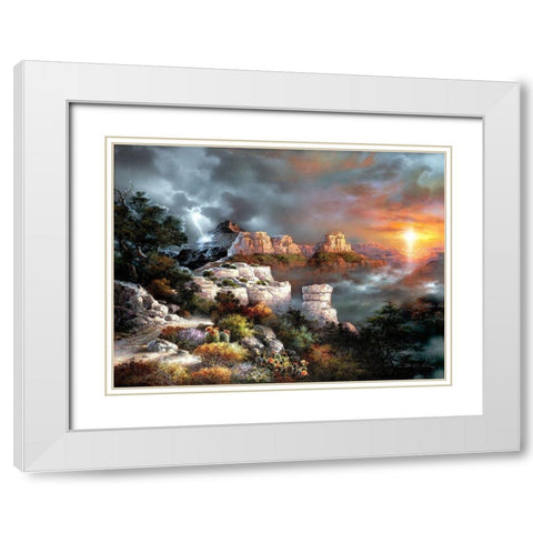 Sunset Plateau White Modern Wood Framed Art Print with Double Matting by Lee, James