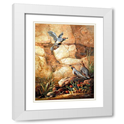 Three Quails White Modern Wood Framed Art Print with Double Matting by Lee, James