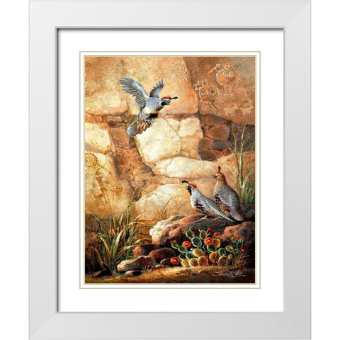 Three Quails White Modern Wood Framed Art Print with Double Matting by Lee, James