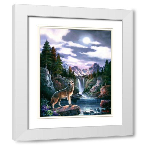 Wolf Moon White Modern Wood Framed Art Print with Double Matting by Lee, James