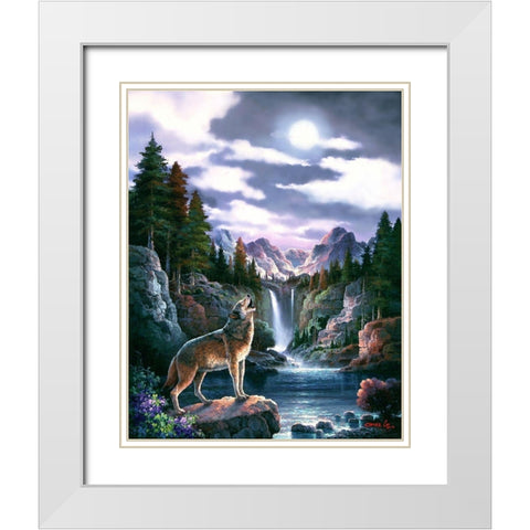 Wolf Moon White Modern Wood Framed Art Print with Double Matting by Lee, James
