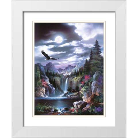 Moonlit Eagle White Modern Wood Framed Art Print with Double Matting by Lee, James