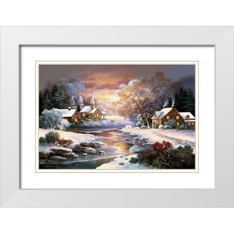 Winter Church White Modern Wood Framed Art Print with Double Matting by Lee, James