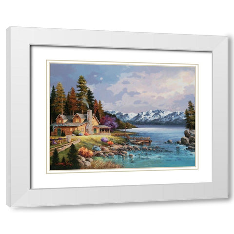 Mountain Cabin White Modern Wood Framed Art Print with Double Matting by Lee, James