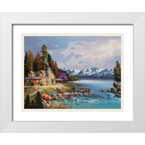 Mountain Cabin White Modern Wood Framed Art Print with Double Matting by Lee, James