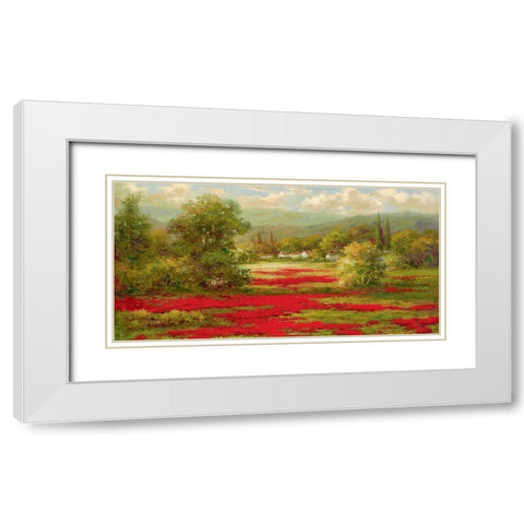 Red Poppy Field  White Modern Wood Framed Art Print with Double Matting by Hulsey